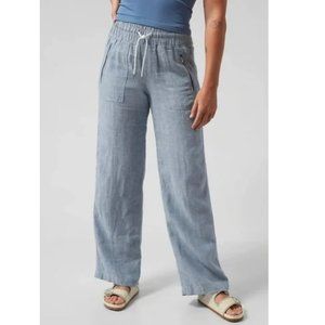 Athleta Cabo Wide Leg Pant Linen Blue EUC Sz 14